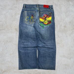 Coogi Jeans Men 38x30 Blue Y2K Baggy Wide Leg Embroidered Hip Hop Mallgoth Banjo